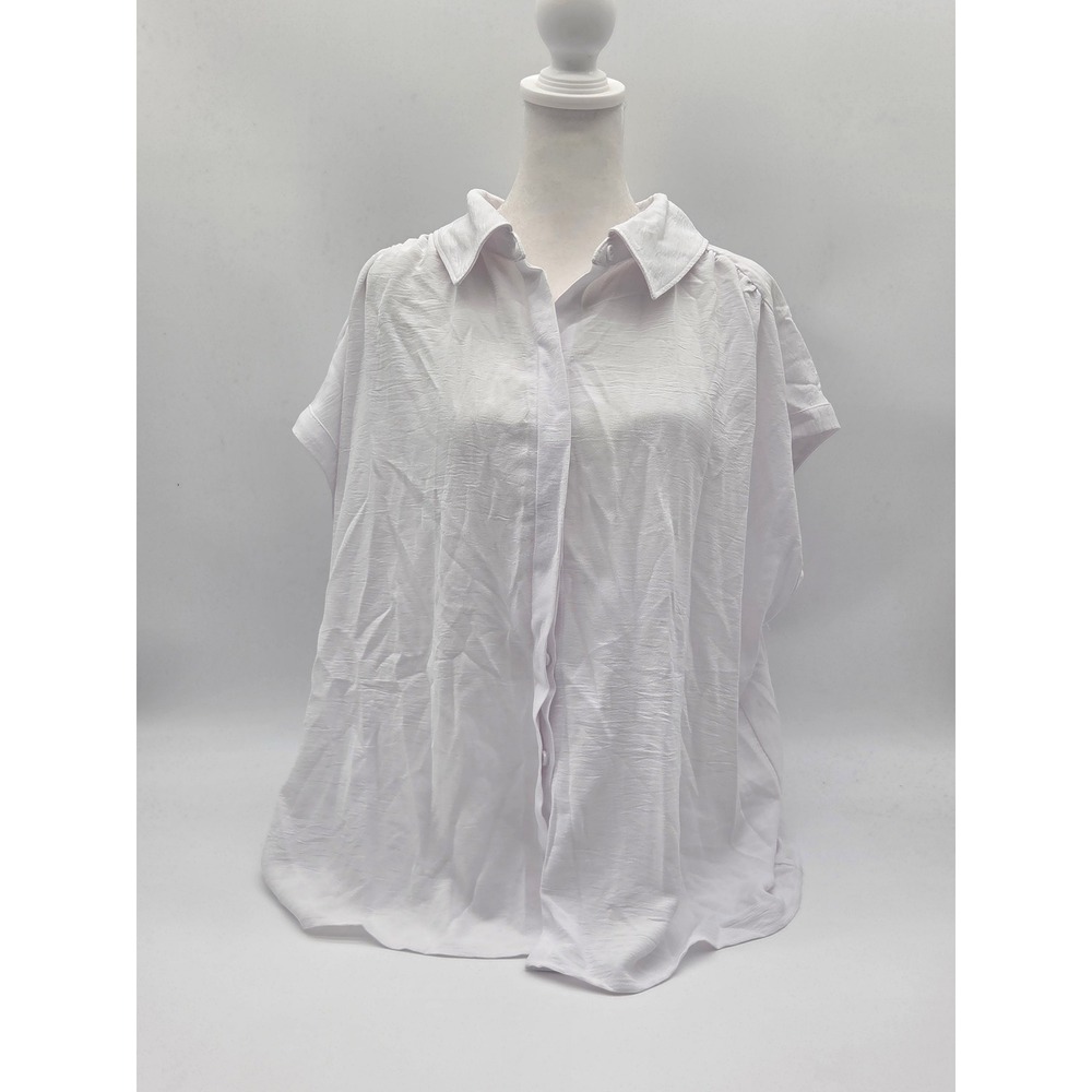 Nine Britton Women's XXL White Button Front Short Sleeve Blouse NWT